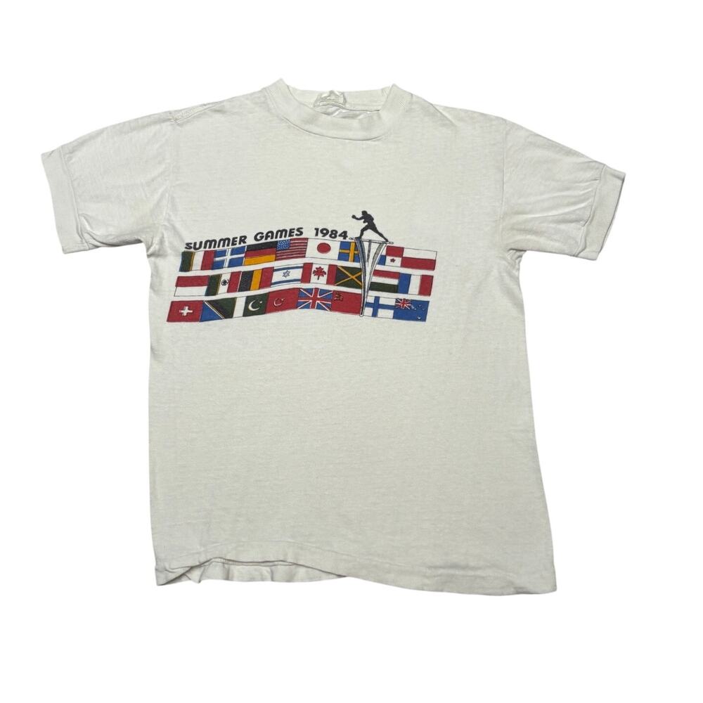 Vintage 80s 1984 LA Summer Olympics Games Shirt Medium World Flags Single Stitch